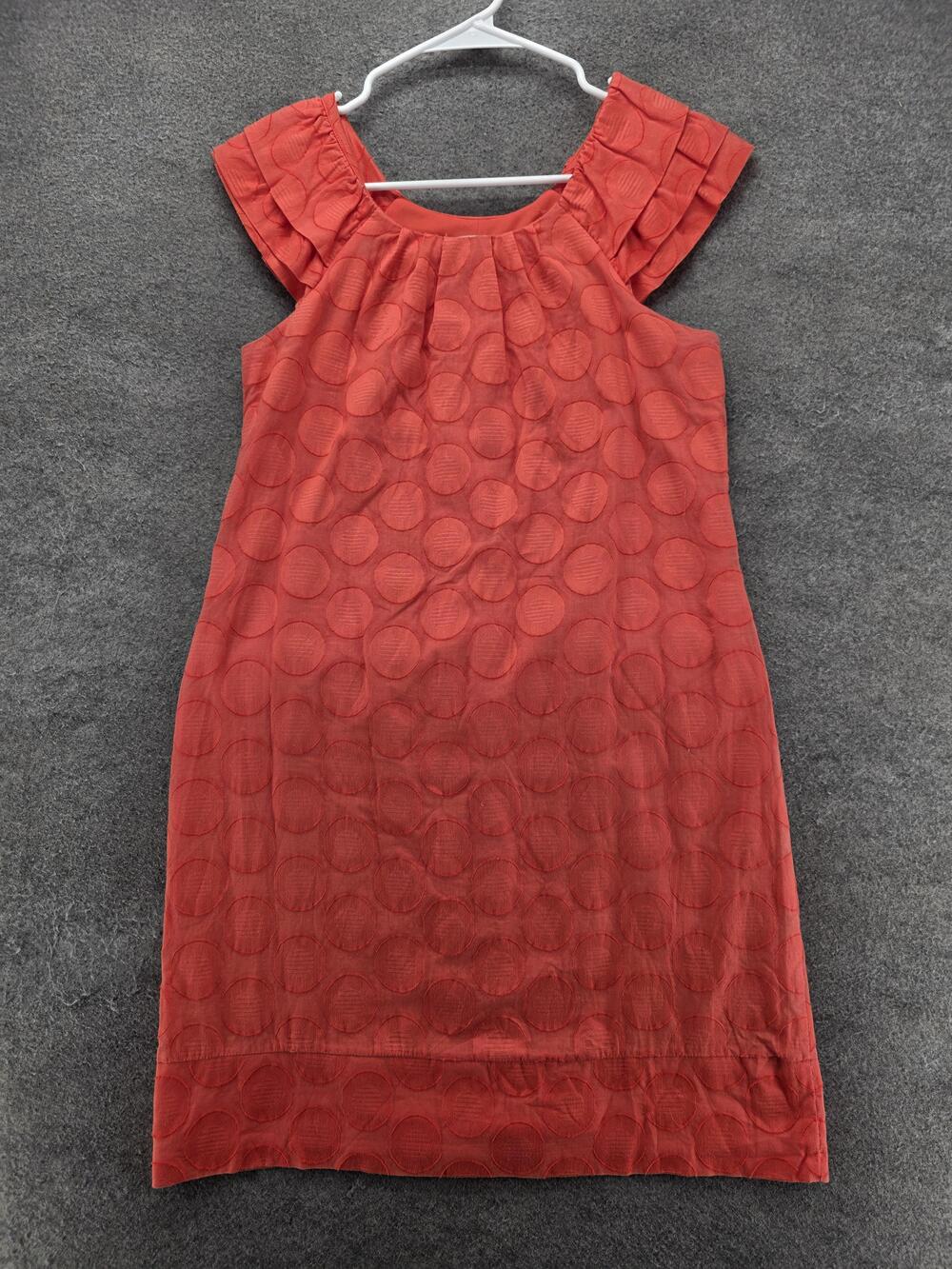 Dressbarn Dress Womens 6 Orange Shift Knee Length Jacquard Polka Dot Lined